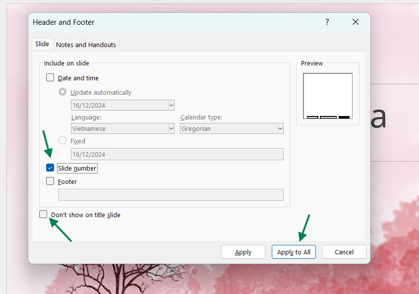 Instructions on how to number pages in PowerPoint