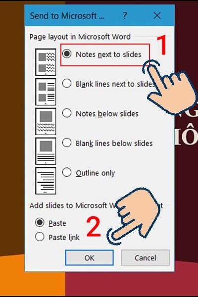 Select Notes netx to slides and press OK