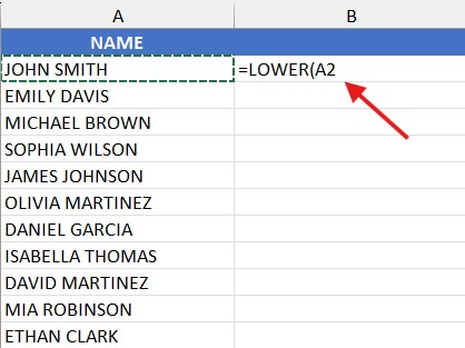 convert uppercase to lowercase in Excel