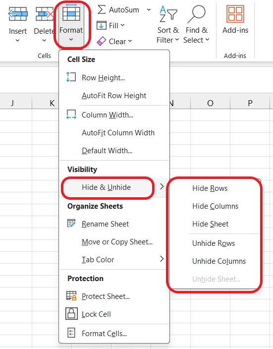 hide and unhide data in Excel